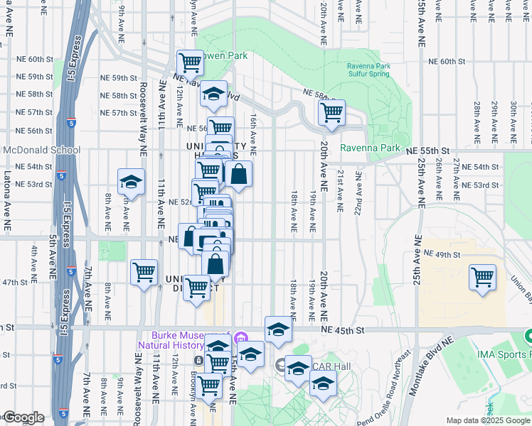 map of restaurants, bars, coffee shops, grocery stores, and more near in Seattle