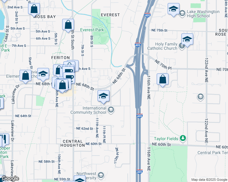 map of restaurants, bars, coffee shops, grocery stores, and more near 6507 113th Avenue Northeast in Kirkland