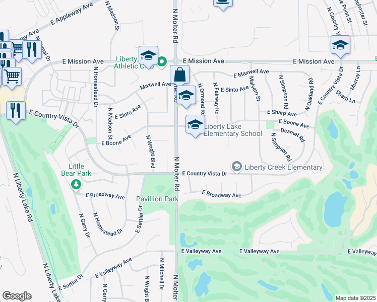 map of restaurants, bars, coffee shops, grocery stores, and more near 23606 East Boone Avenue in Liberty Lake