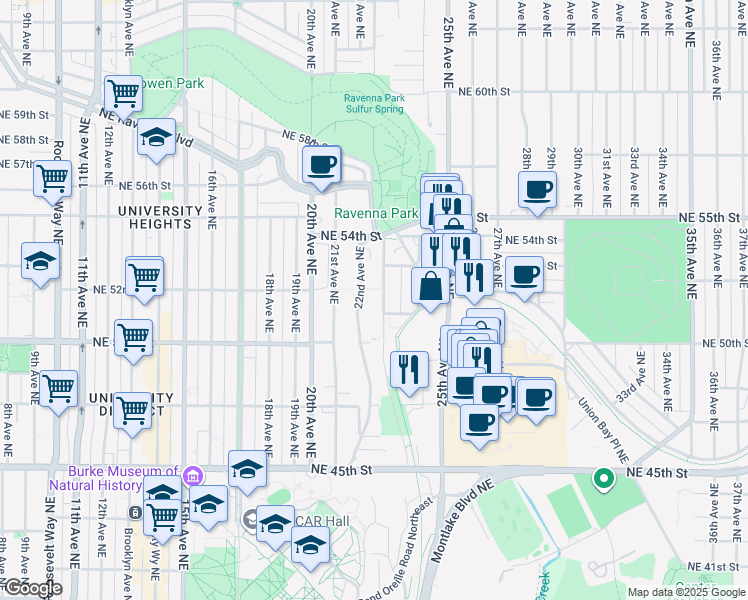 map of restaurants, bars, coffee shops, grocery stores, and more near 5111 Ravenna Avenue Northeast in Seattle