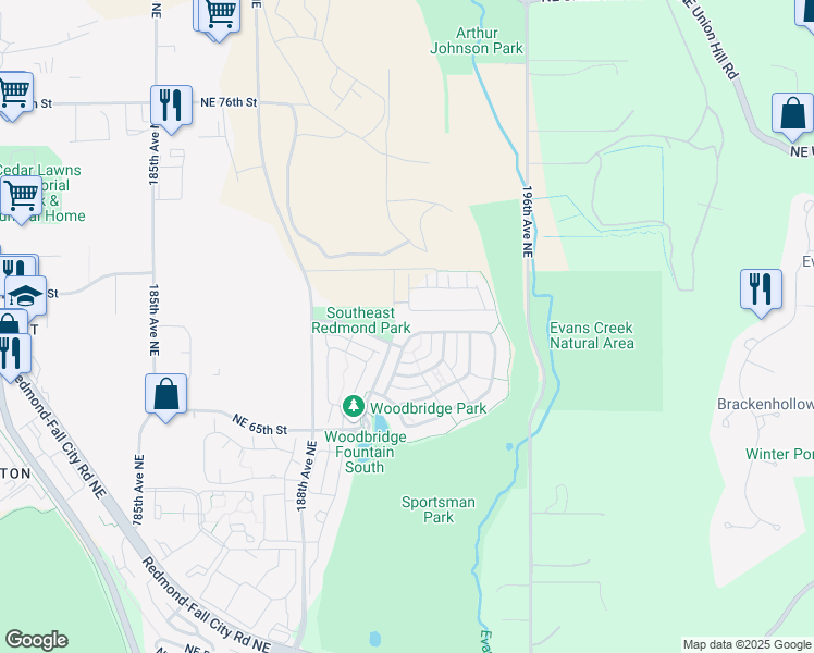 map of restaurants, bars, coffee shops, grocery stores, and more near 19166 Northeast 68th Way in Redmond