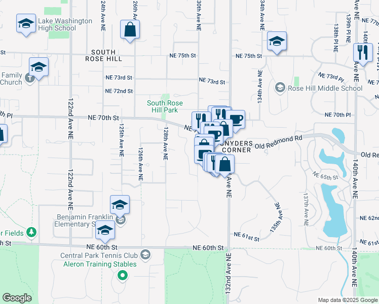 map of restaurants, bars, coffee shops, grocery stores, and more near 6512 130th Avenue Northeast in Kirkland