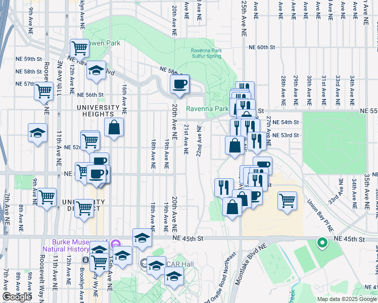 map of restaurants, bars, coffee shops, grocery stores, and more near 5016 21st Avenue Northeast in Seattle