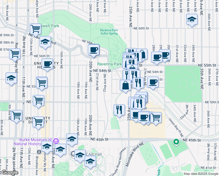 map of restaurants, bars, coffee shops, grocery stores, and more near 5222 22nd Avenue Northeast in Seattle