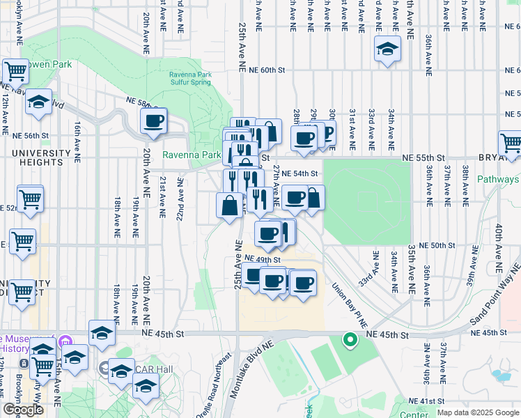 map of restaurants, bars, coffee shops, grocery stores, and more near 4634 26th Avenue Northeast in Seattle