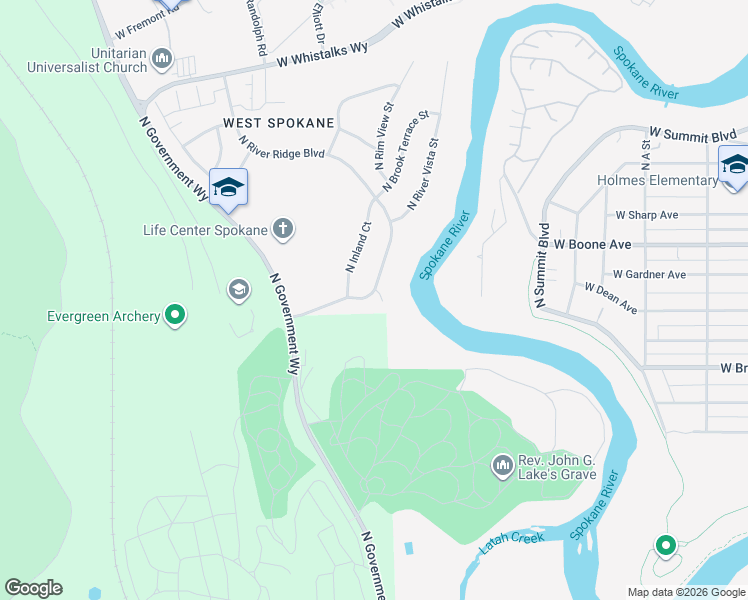 map of restaurants, bars, coffee shops, grocery stores, and more near 1108 North River Ridge Boulevard in Spokane