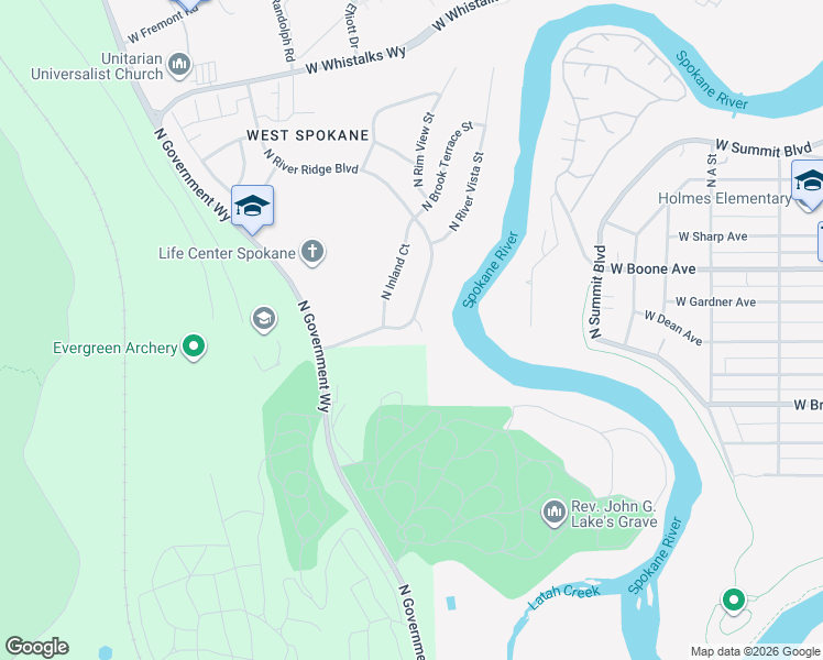 map of restaurants, bars, coffee shops, grocery stores, and more near 1108 North River Ridge Boulevard in Spokane