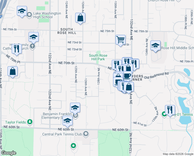 map of restaurants, bars, coffee shops, grocery stores, and more near 6816 128th Avenue Northeast in Kirkland