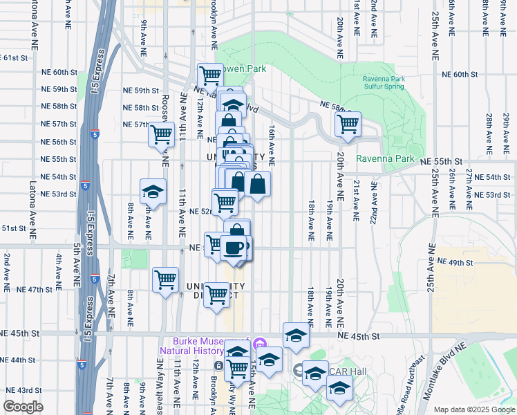 map of restaurants, bars, coffee shops, grocery stores, and more near 5218 15th Avenue Northeast in Seattle
