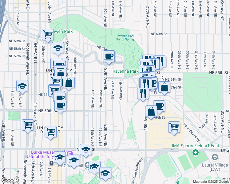 map of restaurants, bars, coffee shops, grocery stores, and more near 5212 21st Avenue Northeast in Seattle