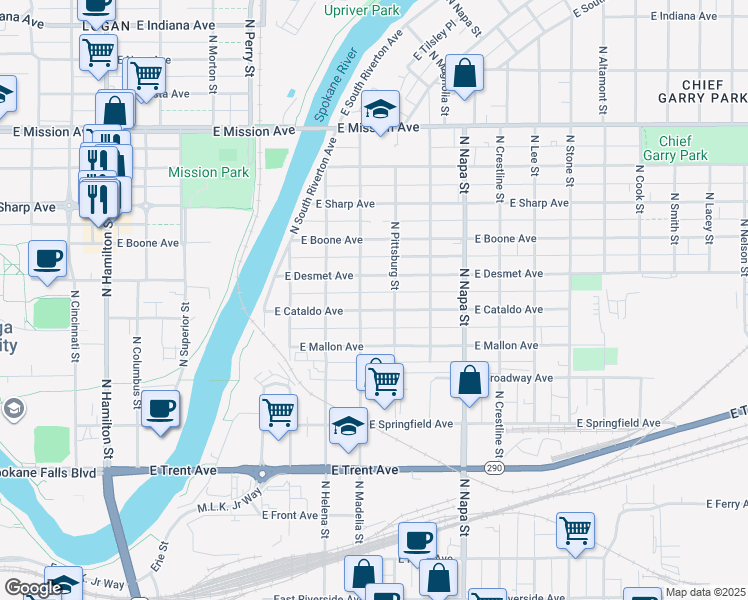 map of restaurants, bars, coffee shops, grocery stores, and more near 1703 East Cataldo Avenue in Spokane