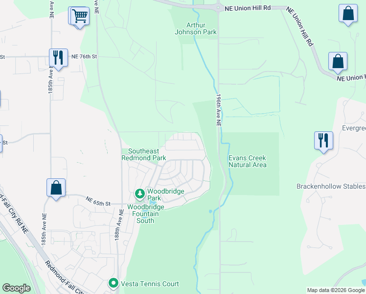 map of restaurants, bars, coffee shops, grocery stores, and more near 19326 Northeast 68th Way in Redmond
