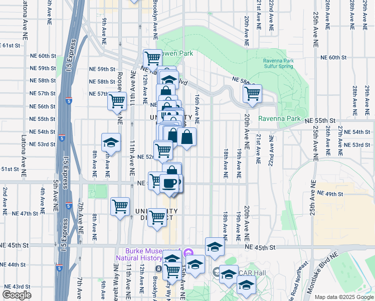 map of restaurants, bars, coffee shops, grocery stores, and more near 5218 15th Avenue Northeast in Seattle