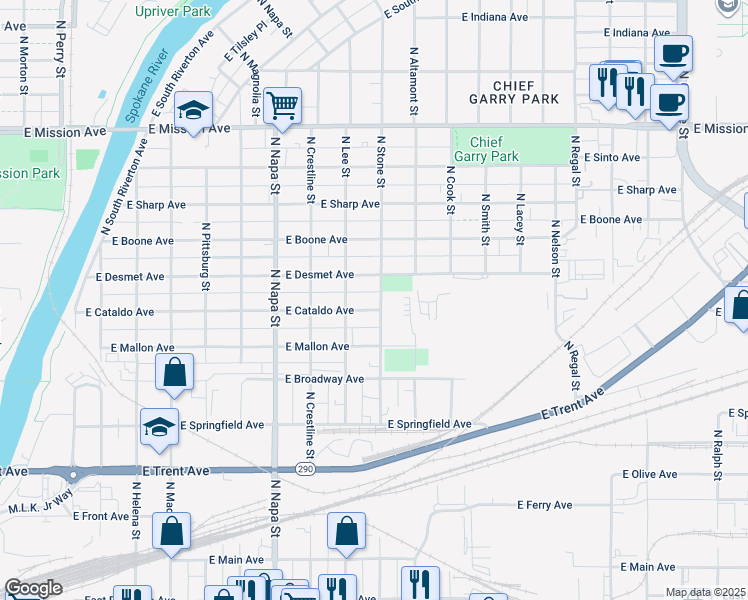 map of restaurants, bars, coffee shops, grocery stores, and more near 2227 East Cataldo Avenue in Spokane