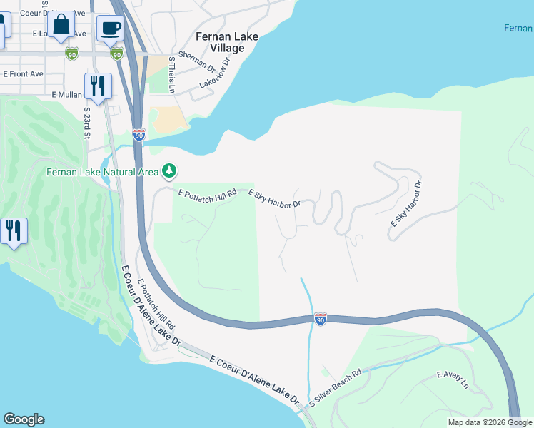 map of restaurants, bars, coffee shops, grocery stores, and more near 965 North Armstrong Drive in Coeur d'Alene
