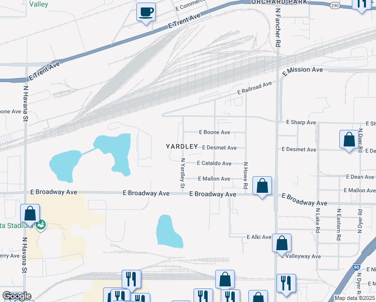 map of restaurants, bars, coffee shops, grocery stores, and more near 5306 East Desmet Avenue in Spokane Valley