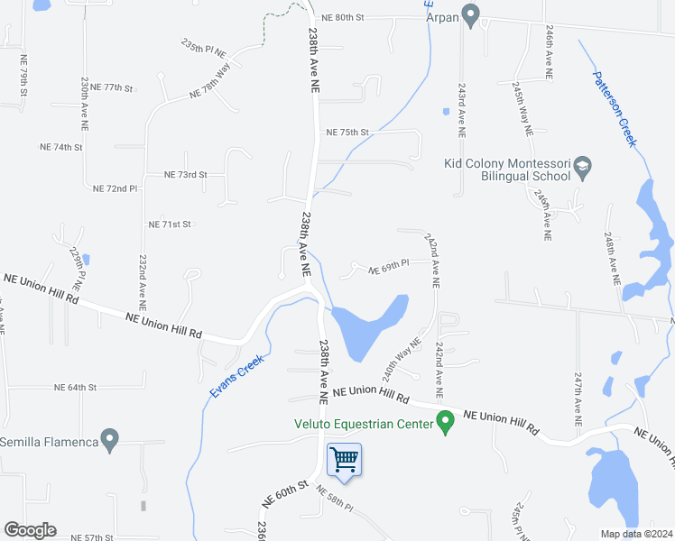 map of restaurants, bars, coffee shops, grocery stores, and more near 23900 Northeast 69th Place in Redmond