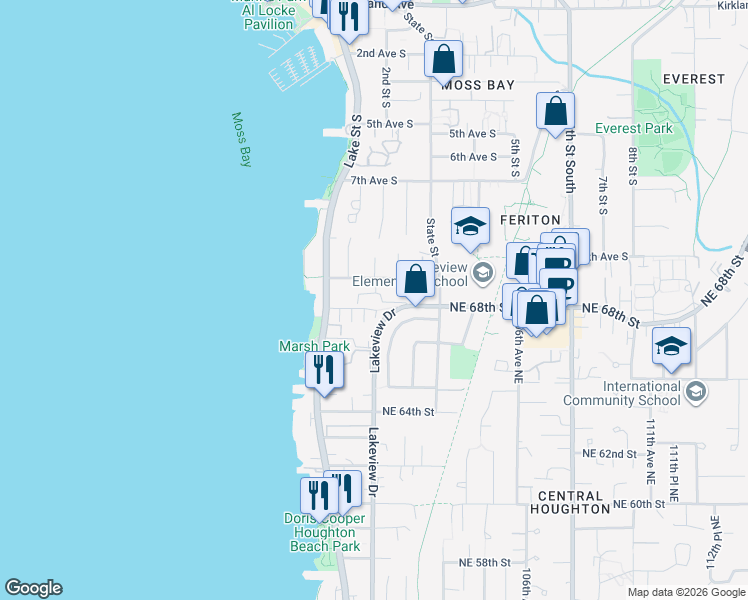 map of restaurants, bars, coffee shops, grocery stores, and more near 10120 Northeast 68th Street in Kirkland