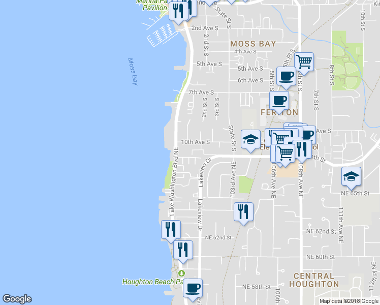 map of restaurants, bars, coffee shops, grocery stores, and more near 10212 Northeast 68th Street in Kirkland