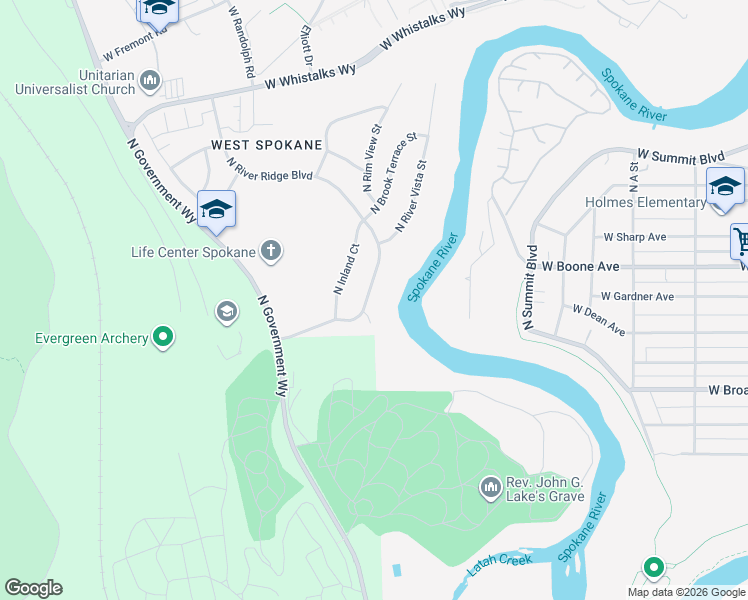 map of restaurants, bars, coffee shops, grocery stores, and more near 1108 North River Ridge Boulevard in Spokane