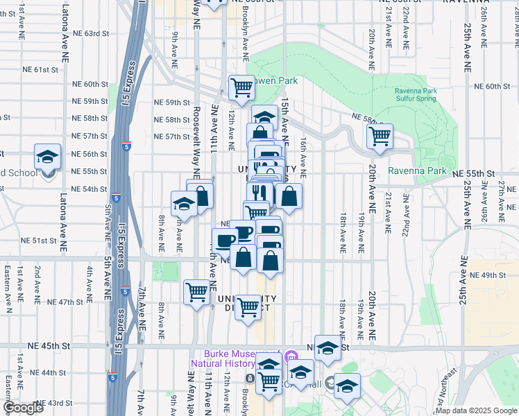 map of restaurants, bars, coffee shops, grocery stores, and more near in Seattle