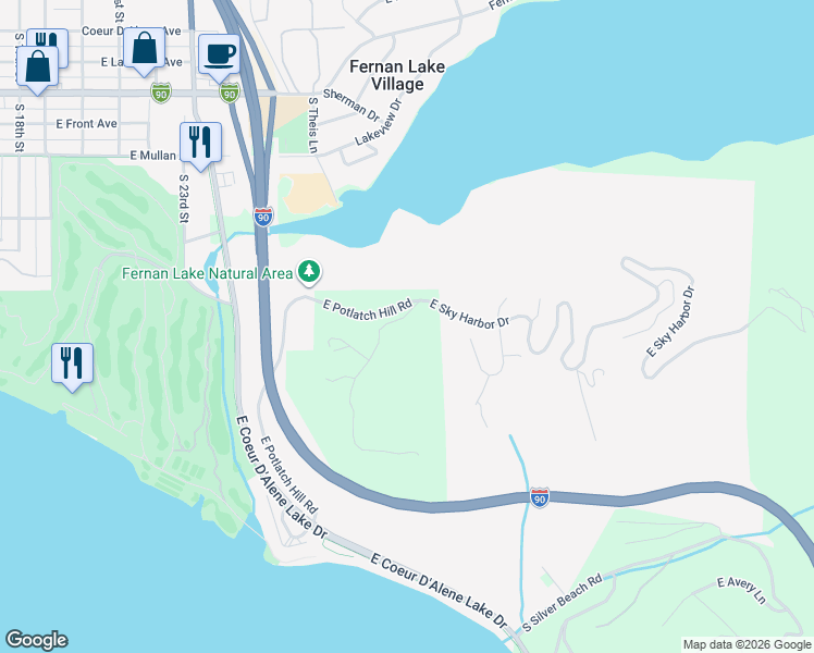 map of restaurants, bars, coffee shops, grocery stores, and more near 965 North Armstrong Drive in Coeur d'Alene