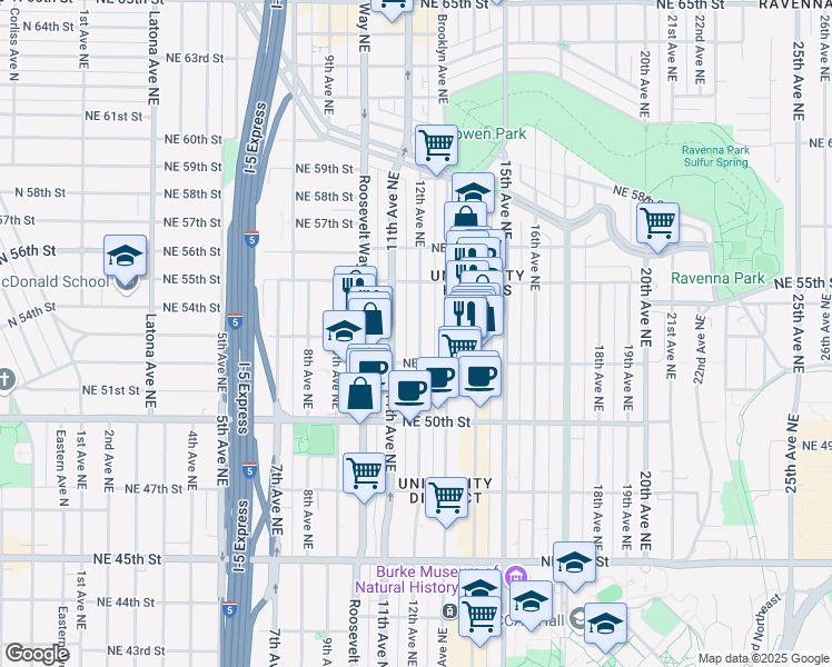 map of restaurants, bars, coffee shops, grocery stores, and more near 5214 11th Avenue Northeast in Seattle