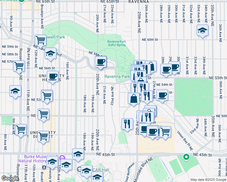 map of restaurants, bars, coffee shops, grocery stores, and more near 5222 22nd Avenue Northeast in Seattle