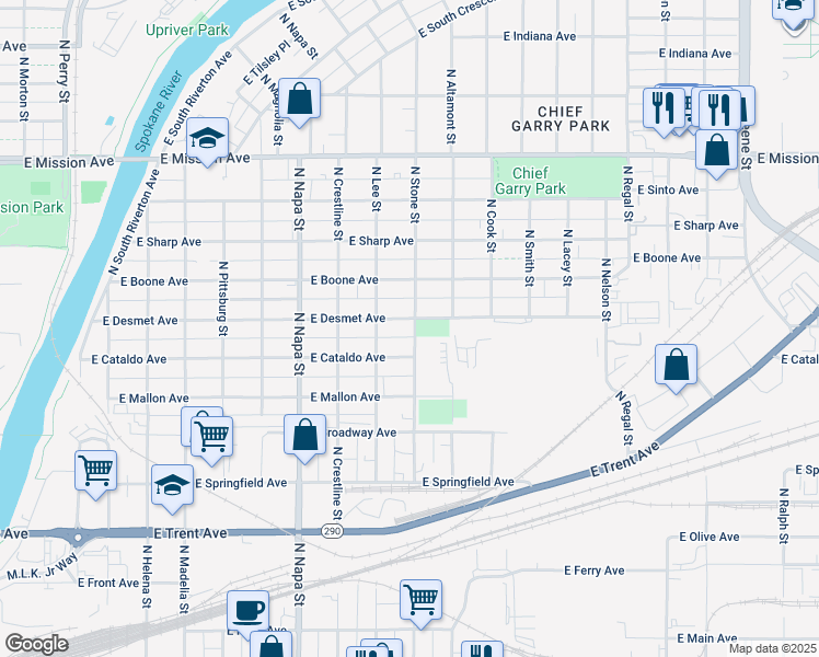 map of restaurants, bars, coffee shops, grocery stores, and more near 2227 East Cataldo Avenue in Spokane