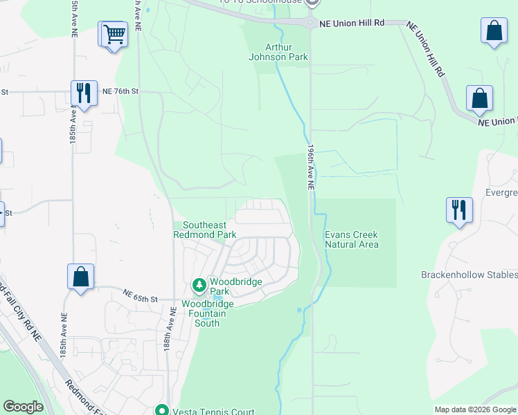 map of restaurants, bars, coffee shops, grocery stores, and more near 19326 Northeast 68th Way in Redmond