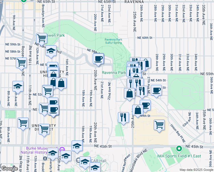 map of restaurants, bars, coffee shops, grocery stores, and more near 5212 21st Avenue Northeast in Seattle
