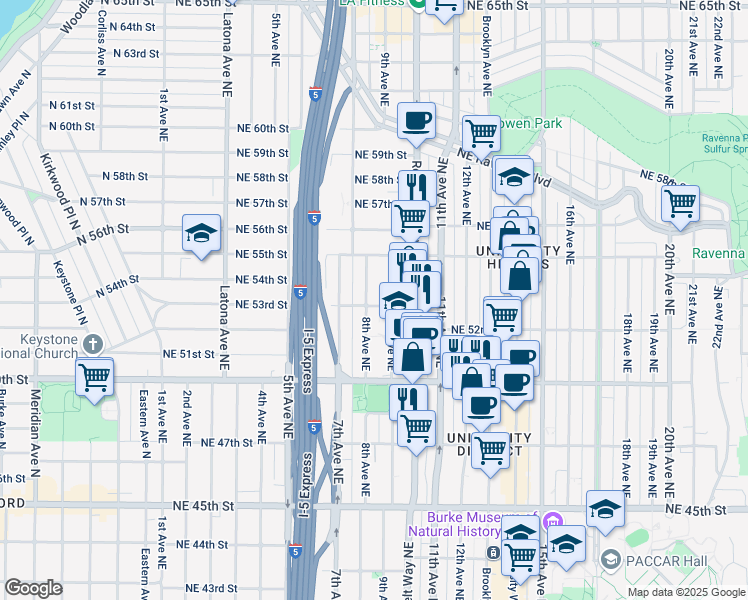 map of restaurants, bars, coffee shops, grocery stores, and more near 812 Northeast 53rd Street in Seattle