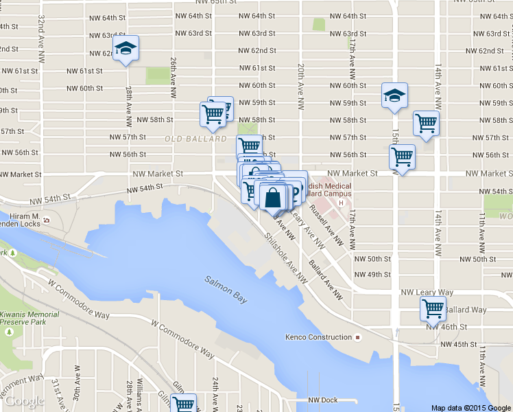 map of restaurants, bars, coffee shops, grocery stores, and more near 5309 22nd Avenue Northwest in Seattle