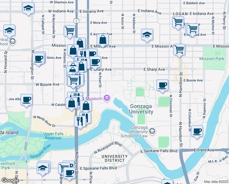 map of restaurants, bars, coffee shops, grocery stores, and more near 211 East Desmet Avenue in Spokane