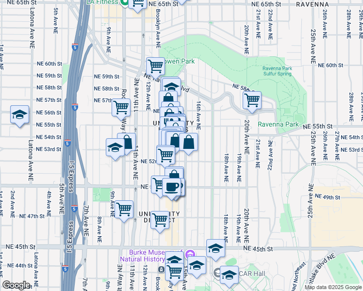 map of restaurants, bars, coffee shops, grocery stores, and more near 5233 15th Avenue Northeast in Seattle