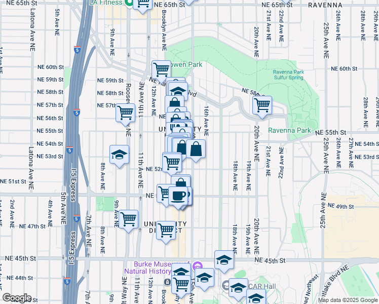 map of restaurants, bars, coffee shops, grocery stores, and more near 5218 15th Avenue Northeast in Seattle