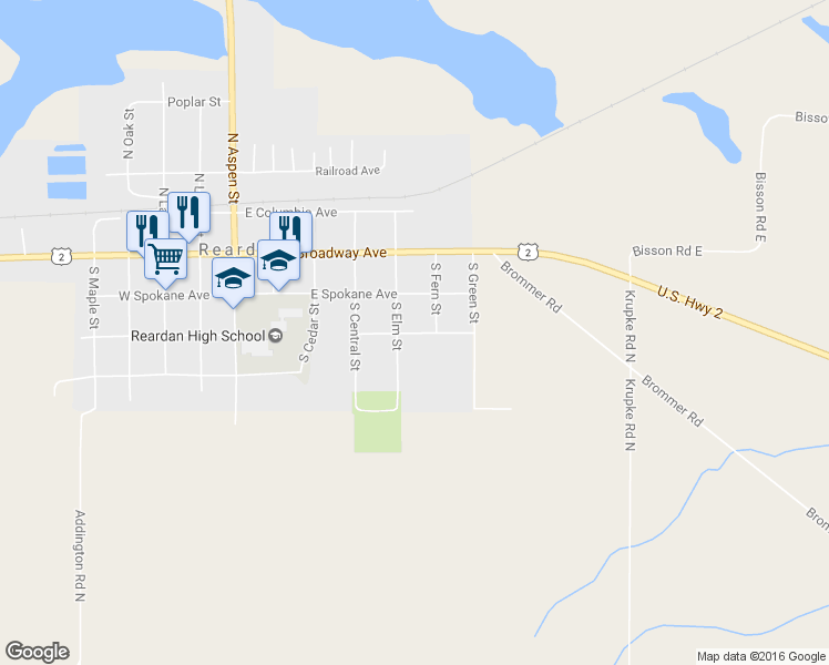 map of restaurants, bars, coffee shops, grocery stores, and more near 505 East Cottonwood Avenue in Reardan