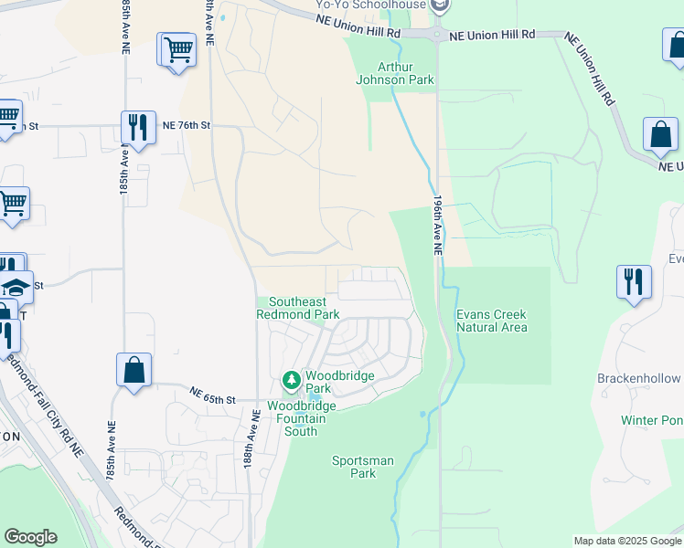map of restaurants, bars, coffee shops, grocery stores, and more near 19244 Northeast 69th Circle in Redmond