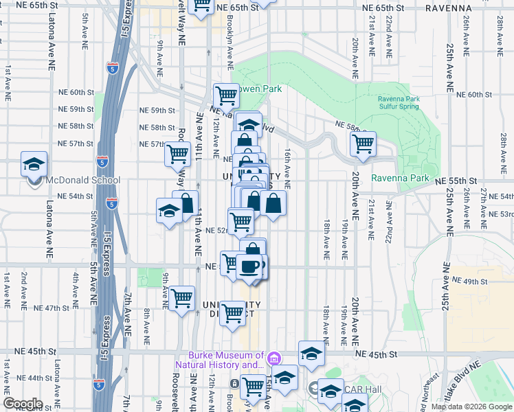map of restaurants, bars, coffee shops, grocery stores, and more near in Seattle