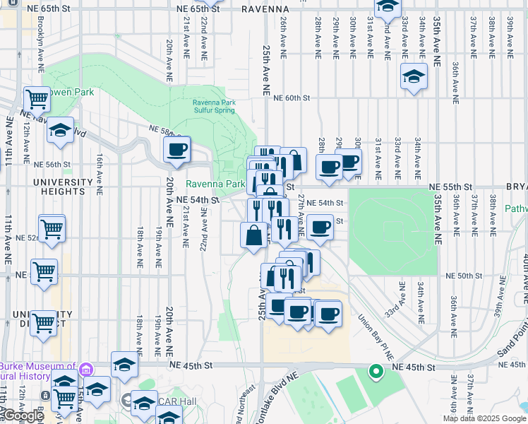 map of restaurants, bars, coffee shops, grocery stores, and more near in Seattle