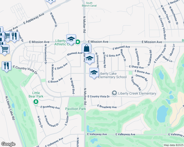 map of restaurants, bars, coffee shops, grocery stores, and more near 23606 East Boone Avenue in Liberty Lake
