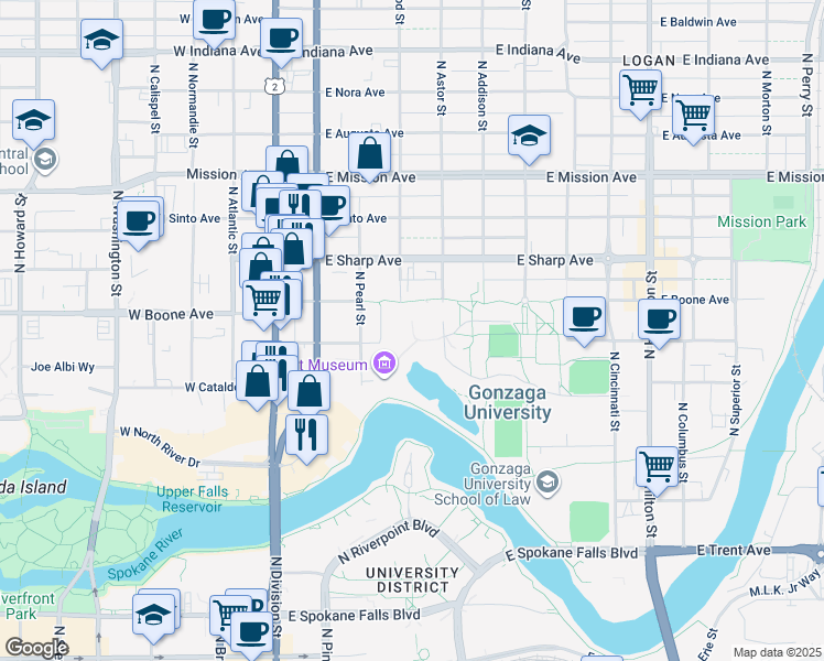 map of restaurants, bars, coffee shops, grocery stores, and more near East Desmet Avenue in Spokane