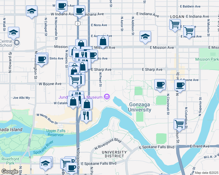 map of restaurants, bars, coffee shops, grocery stores, and more near 211 East Desmet Avenue in Spokane