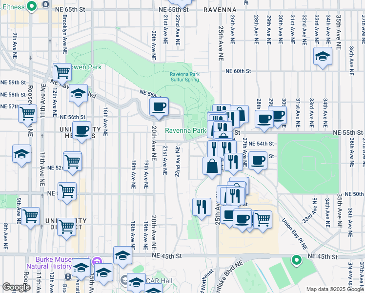map of restaurants, bars, coffee shops, grocery stores, and more near 5222 22nd Avenue Northeast in Seattle