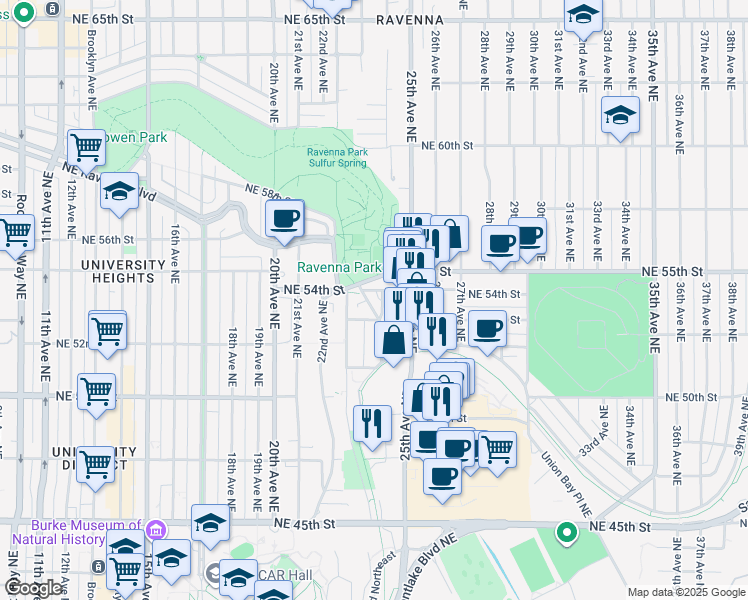 map of restaurants, bars, coffee shops, grocery stores, and more near 5319 24th Avenue Northeast in Seattle