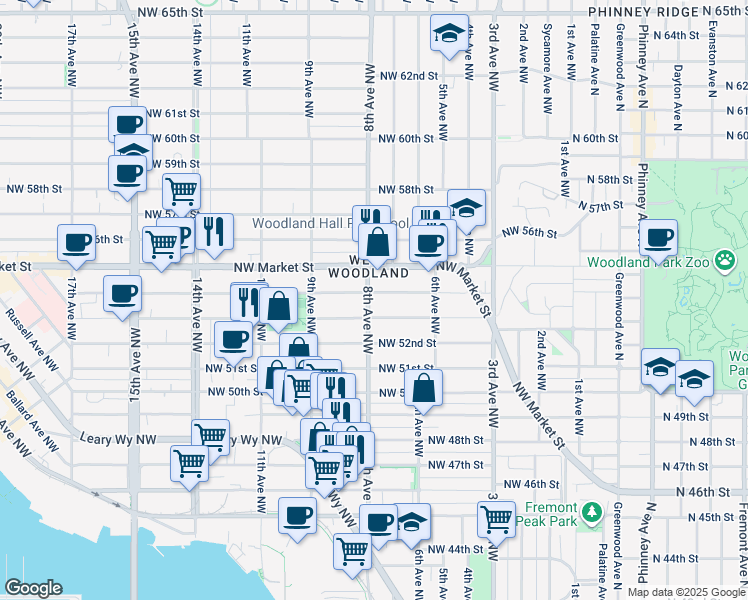 map of restaurants, bars, coffee shops, grocery stores, and more near 5310 8th Avenue Northwest in Seattle