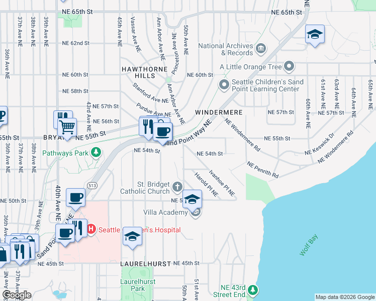 map of restaurants, bars, coffee shops, grocery stores, and more near in Seattle