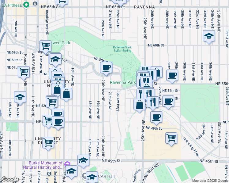 map of restaurants, bars, coffee shops, grocery stores, and more near 5417 21st Avenue Northeast in Seattle
