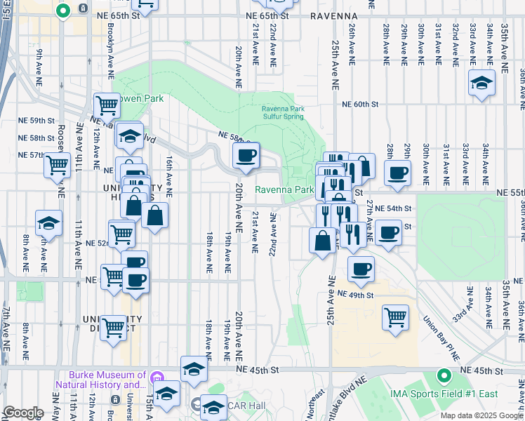 map of restaurants, bars, coffee shops, grocery stores, and more near 5417 21st Avenue Northeast in Seattle