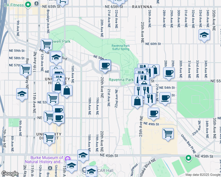 map of restaurants, bars, coffee shops, grocery stores, and more near 5417 21st Avenue Northeast in Seattle